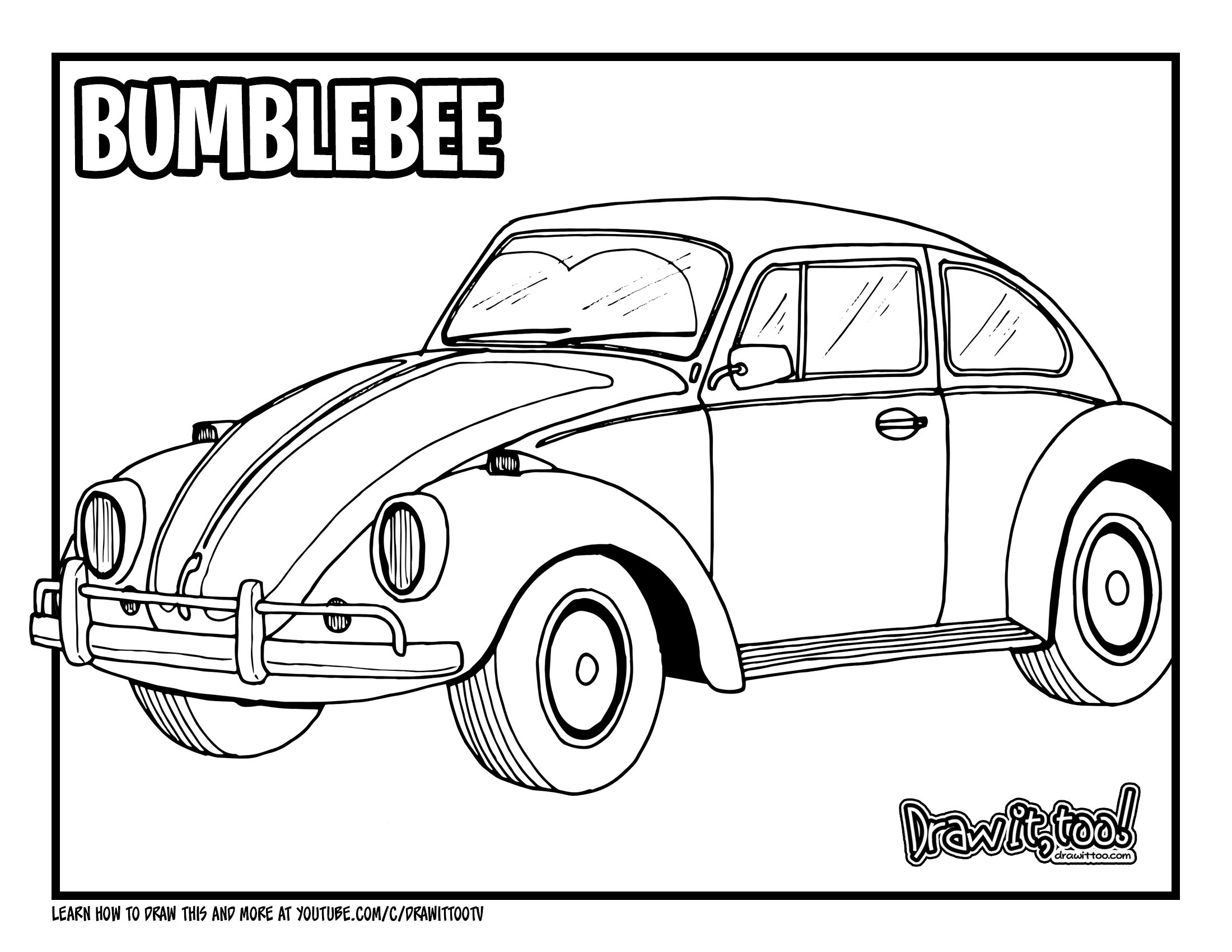 How to Draw BUMBLEBEE VEHICLE MODE (VW BEETLE) Drawing Tutorial Draw