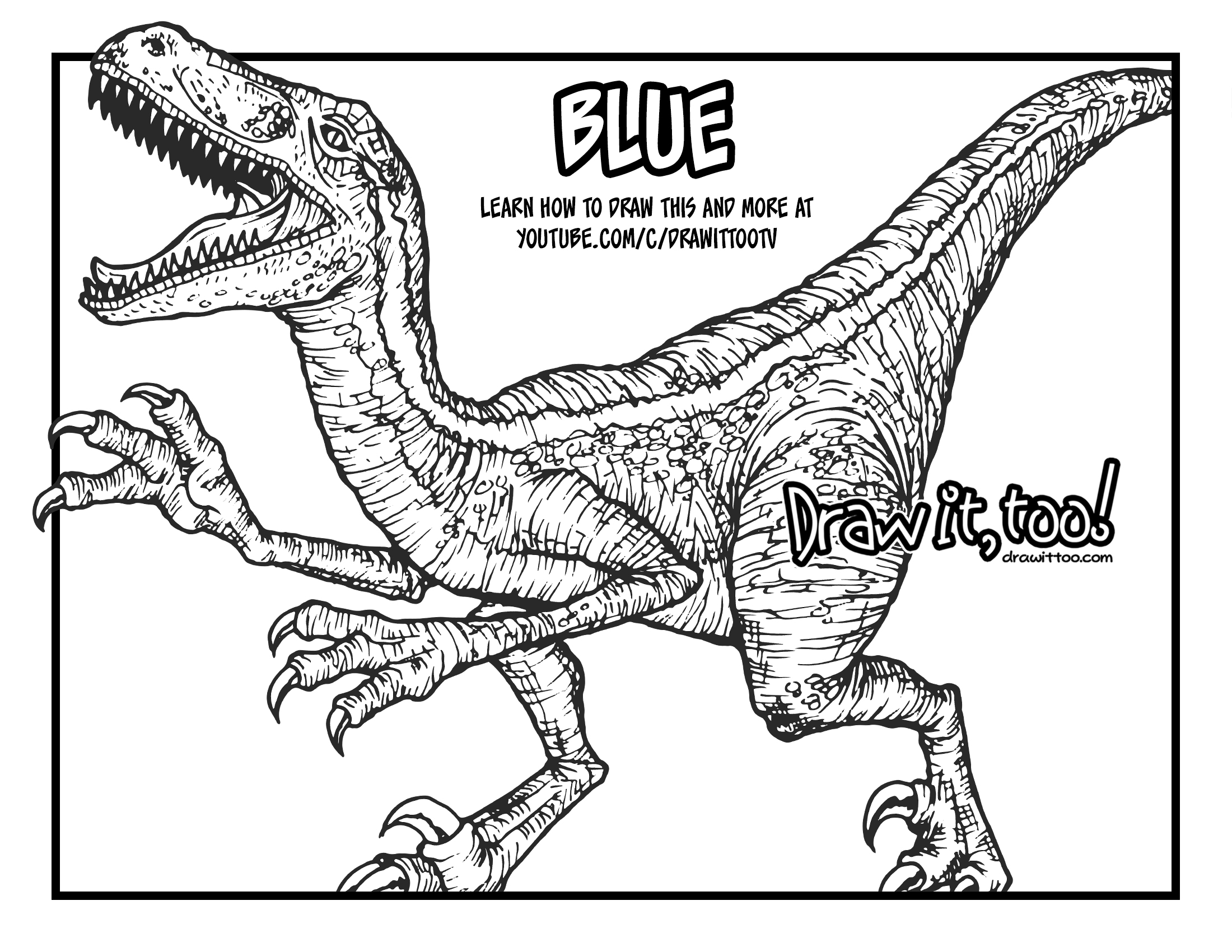 How To Draw BLUE The VELOCIRAPTOR (Jurassic World) Drawing Tutorial ...